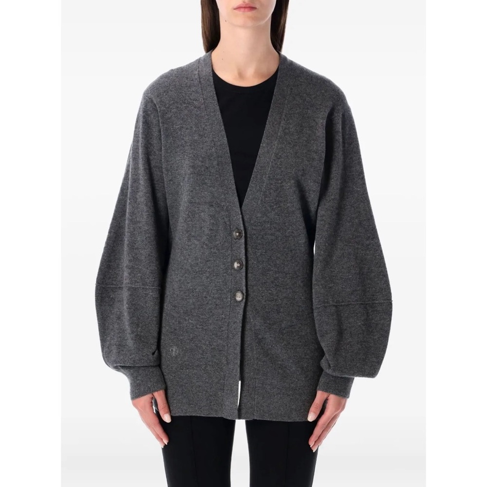The Garment Balloon Sleeve Buttoned Cardigan in Charcoal Grey Lambswool Cashmere